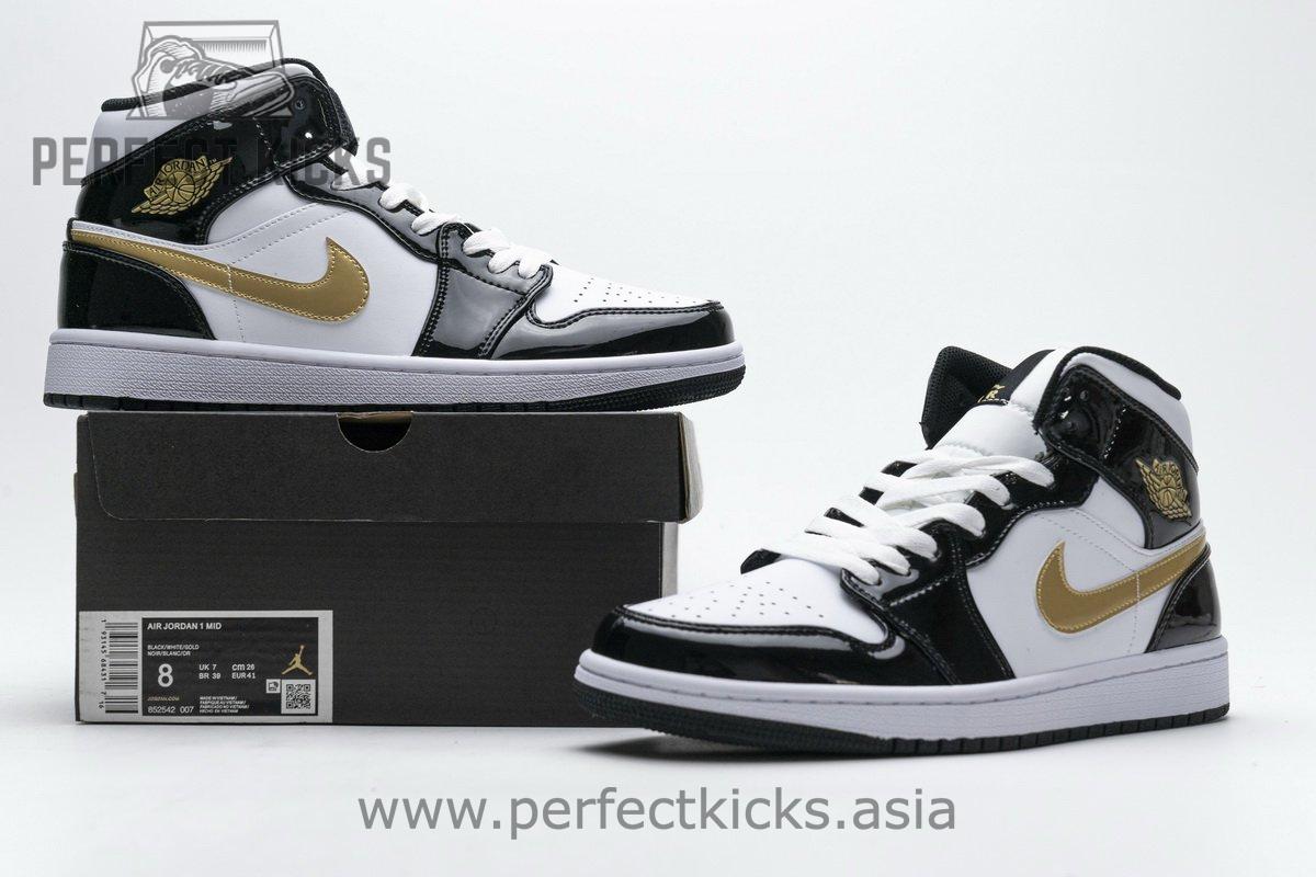 852542-007 Air Jordan 1 Mid Gold Patent Leather